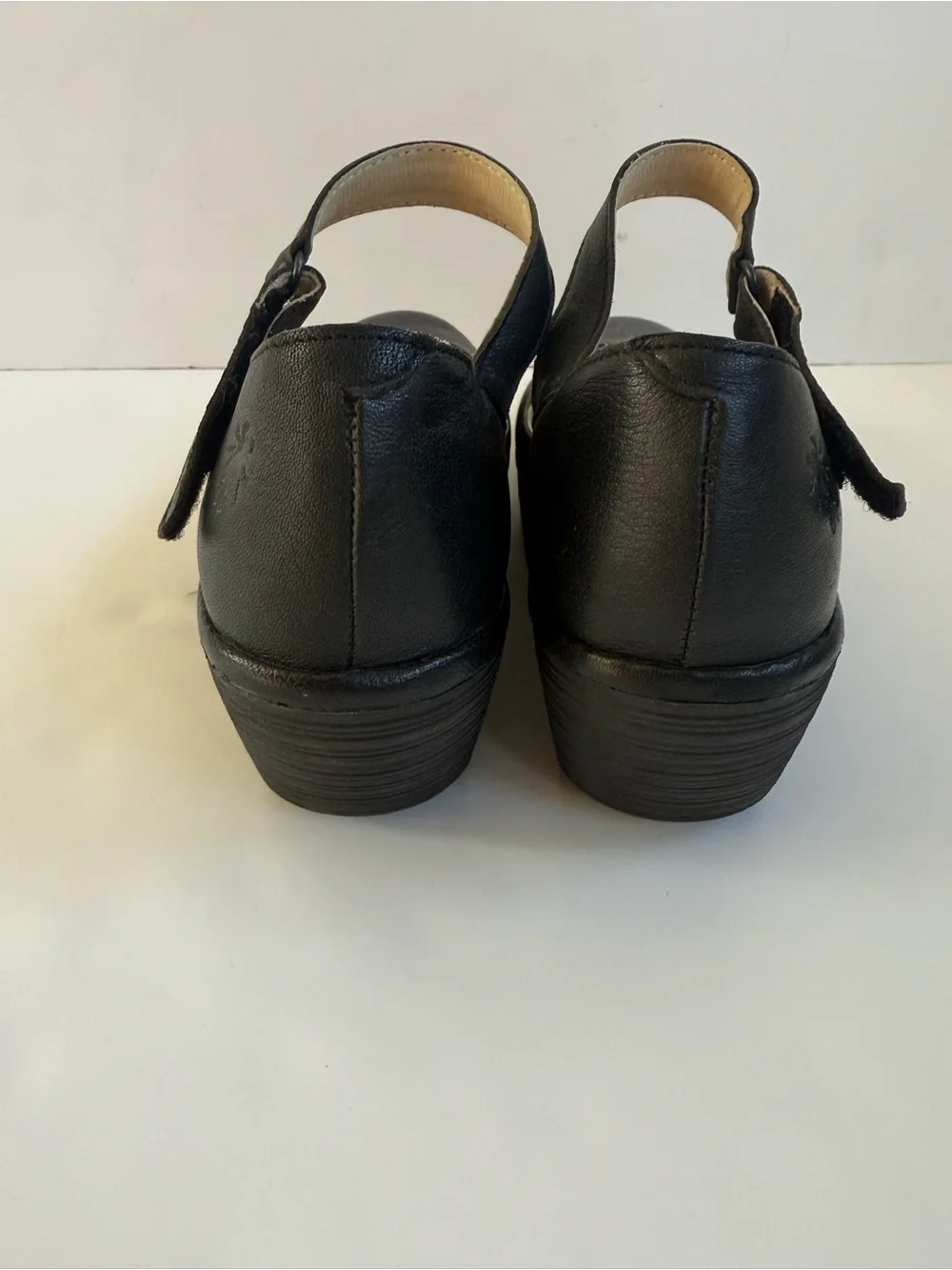 Fly London Black Leather Mary Jane Wedge Shoes Platform Pumps Comfort 7.5 / 38